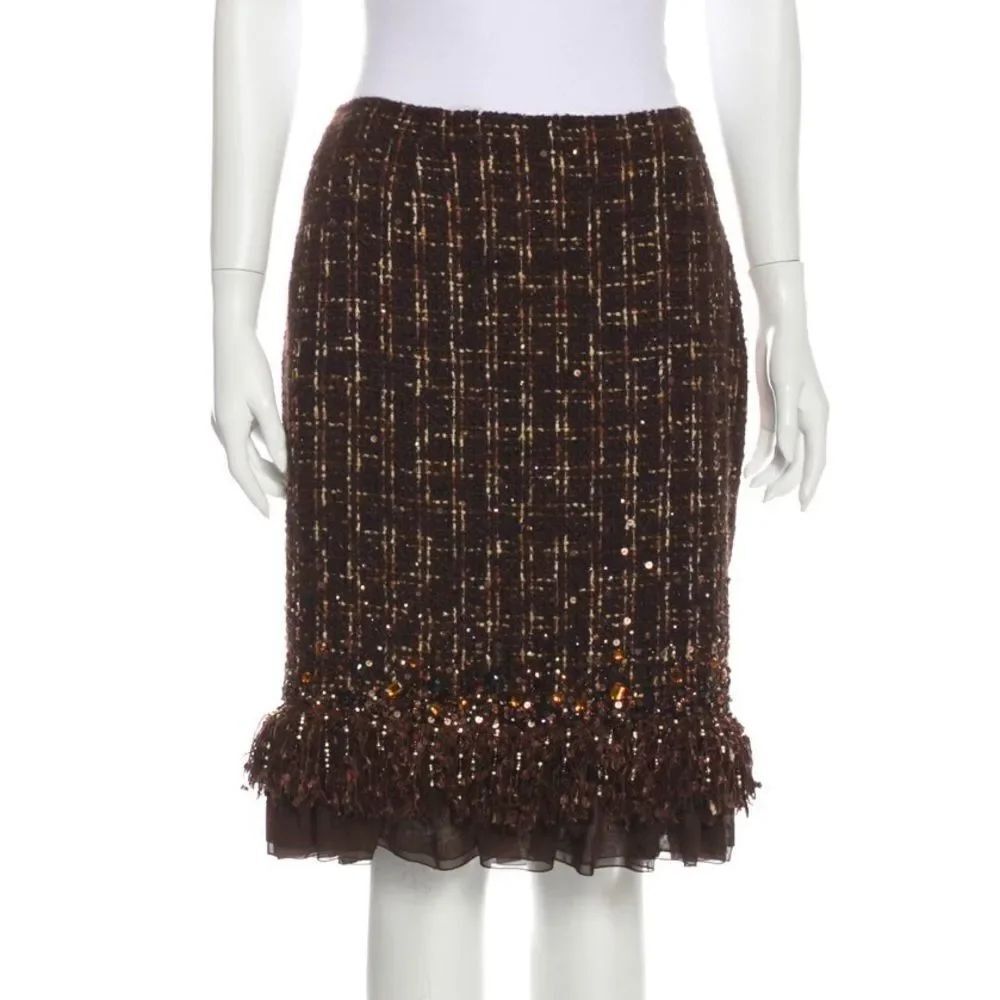 NEW Lafayette 148 New York brown tweed hand beaded pencil  skirt 4